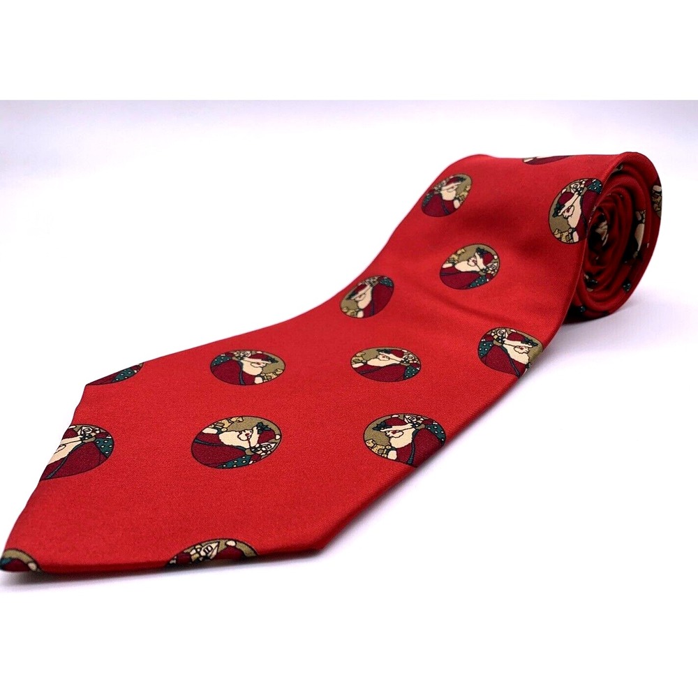 Noel Necktie Mens OS‎ Red Santa Claus Medallion Silk Christmas Holiday USA Made